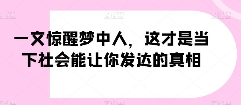 一文惊醒梦中人，这才是当下社会能让你发达的真相【公众号付费文章】-桀创项目掘金社