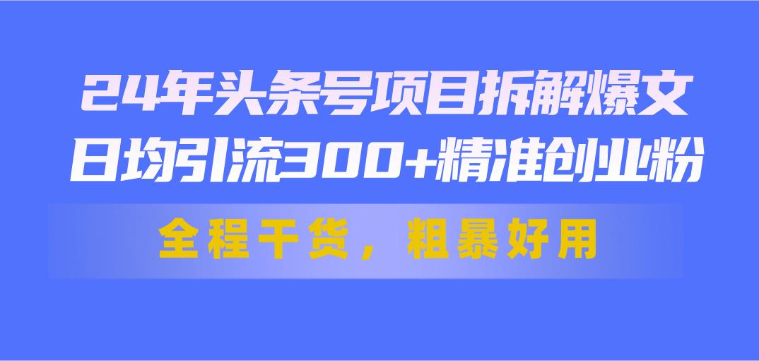 24年头条号项目拆解爆文，日均引流300+精准创业粉，全程干货，粗暴好用-桀创项目掘金社