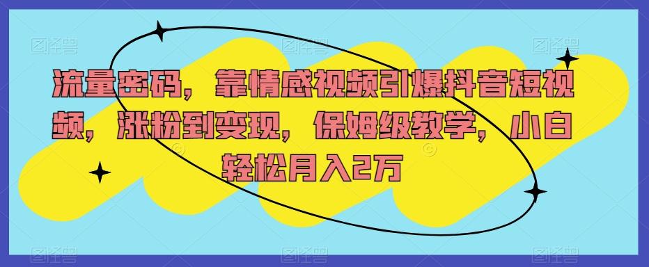 流量密码，靠情感视频引爆抖音短视频，涨粉到变现，保姆级教学，小白轻松月入2万【揭秘】-桀创项目掘金社
