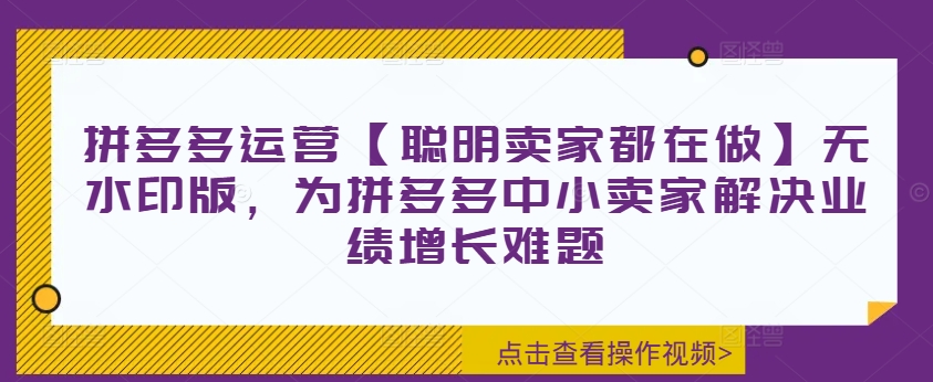 拼多多运营【聪明卖家都在做】无水印版，为拼多多中小卖家解决业绩增长难题-桀创项目掘金社