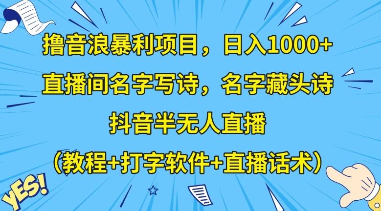 撸音浪暴利项目，日入1000+，直播间名字写诗，名字藏头诗，抖音半无人直播（教程+打字软件+直播话术）【揭秘】-桀创项目掘金社