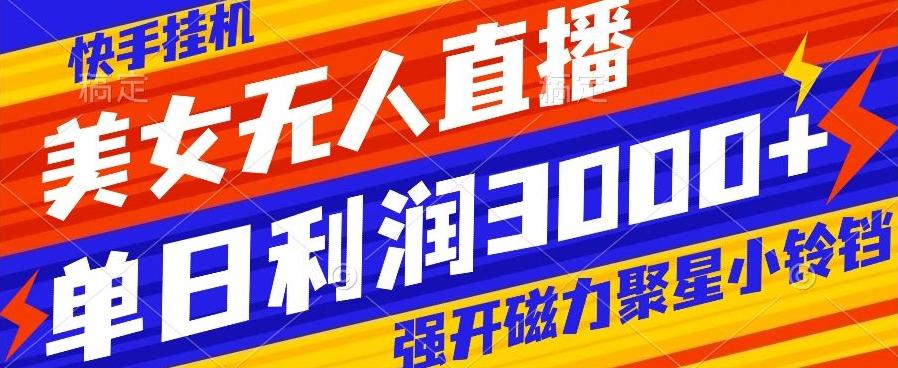 快手挂机，美女无人直播，强开磁力聚星小铃铛，日入3000+-桀创项目掘金社