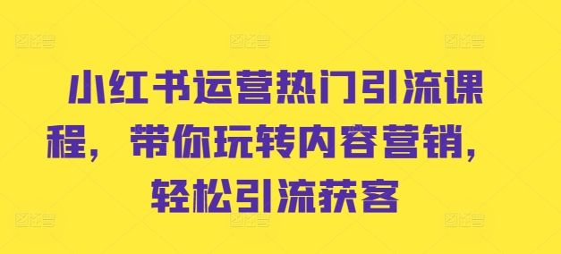 小红书运营热门引流课程，带你玩转内容营销，轻松引流获客-桀创项目掘金社
