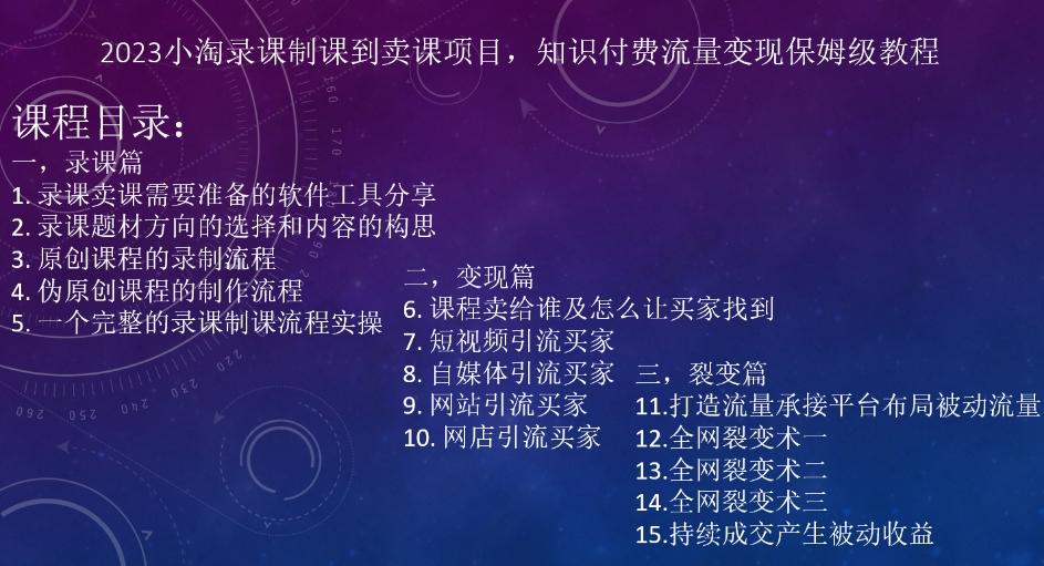 2023小淘录课制课到卖课项目，知识付费流量变现保姆级教程-桀创项目掘金社