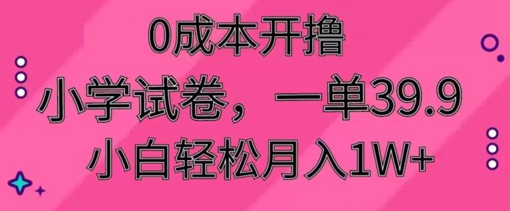 0成本开撸，小学试卷，一单39.9，小白轻松月入1W+-桀创项目掘金社
