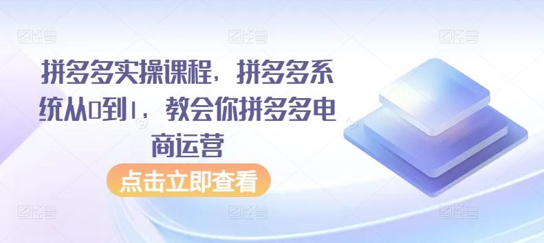 拼多多实操课程，拼多多系统从0到1，教会你拼多多电商运营-桀创项目掘金社