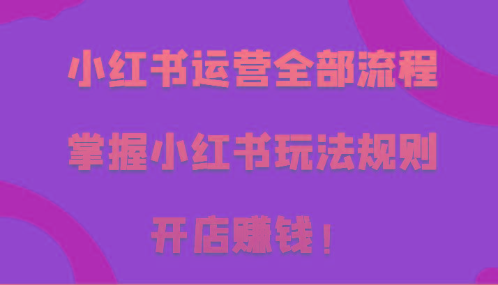 小红书运营全部流程，掌握小红书玩法规则，开店赚钱！-桀创项目掘金社