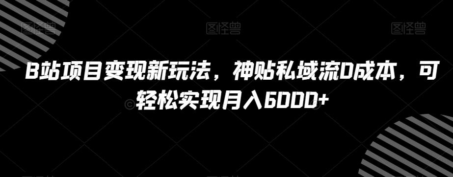 B站项目变现新玩法，神贴私域流0成本，可轻松实现月入6000+【揭秘】-桀创项目掘金社