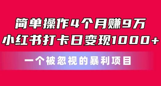 简单操作4个月赚9w，小红书打卡日变现1k，一个被忽视的暴力项目【揭秘】-桀创项目掘金社