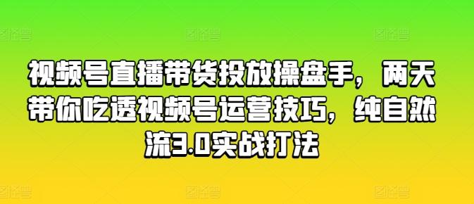 视频号直播带货投放操盘手，两天带你吃透视频号运营技巧，纯自然流3.0实战打法-桀创项目掘金社
