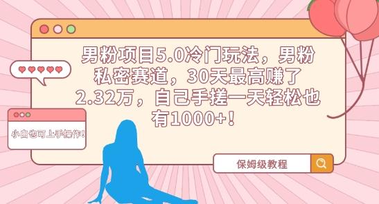男粉项目5.0冷门玩法，男粉私密赛道，30天最高赚了2.32万，自己手搓一天轻松也有1000+【揭秘】-桀创项目掘金社