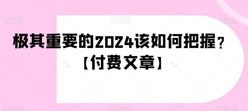 极其重要的2024该如何把握？【付费文章】-桀创项目掘金社