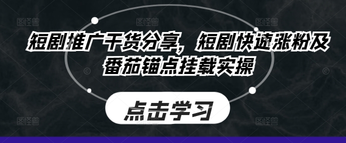 短剧推广干货分享，短剧快速涨粉及番茄锚点挂载实操-桀创项目掘金社