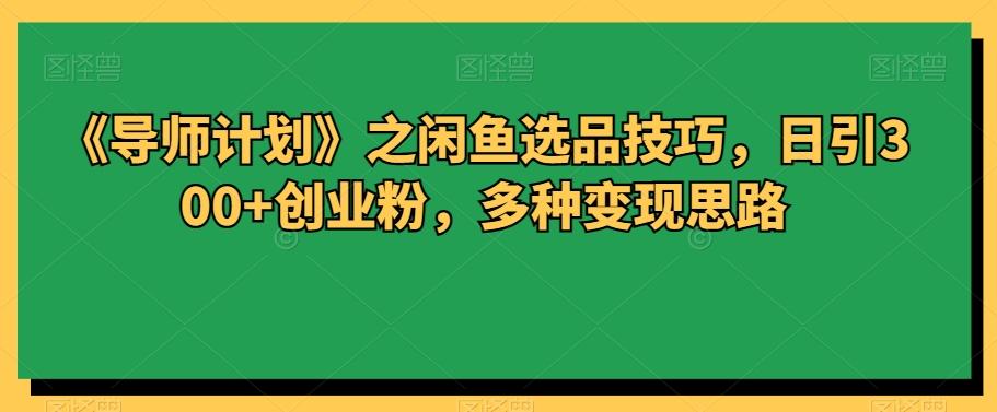 《导师计划》之闲鱼选品技巧，日引300+创业粉，多种变现思路-桀创项目掘金社