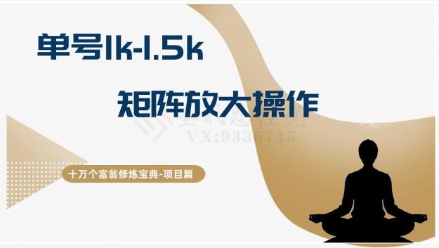 十万个富翁修炼宝典15.单号1k-1.5k，矩阵放大操作-桀创项目掘金社
