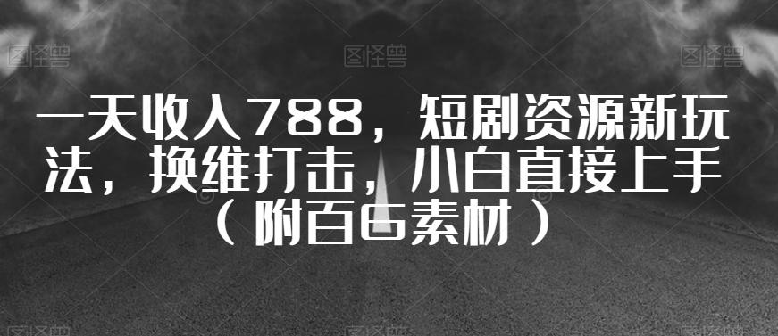 一天收入788，短剧资源新玩法，换维打击，小白直接上手（附百G素材）【揭秘】-桀创项目掘金社